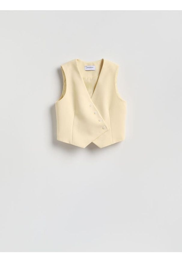 Reserved - Asymetryczna kamizelka garniturowa - jasnożółty. Kolor: żółty. Materiał: tkanina, wiskoza