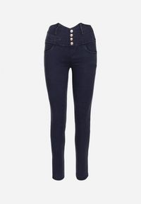 Born2be - Granatowe Spodnie Jeansowe z Wysoką Talią Paper Bag z Guzikami Prilia. Kolor: niebieski. Materiał: jeans #4