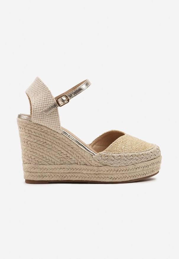 Born2be - Złote Sandały Espadryle z Plecionką na Koturnie Weanise. Okazja: na co dzień. Kolor: złoty. Sezon: lato. Obcas: na koturnie. Styl: boho, elegancki, casual