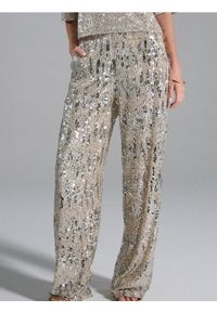 Sinsay - Cekinowe spodnie wide leg - srebrny. Kolor: srebrny #1
