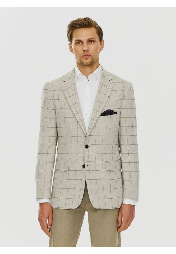 Pako Lorente - PAKO LORENTE – Casualowa marynarka męska w kratę. Okazja: na co dzień. Materiał: jeans. Wzór: kratka. Styl: casual