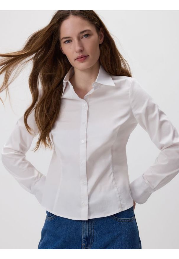 Reserved - Koszula slim fit - biały. Kolor: biały. Materiał: bawełna, tkanina