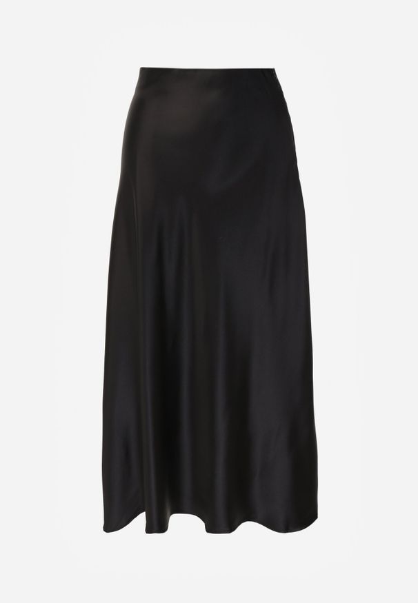 Born2be - Czarna Rozkloszowana Midi Spódnica Satynowa Zapinana na Suwak z Gumką w Pasie Williwarne. Okazja: na co dzień, na spotkanie biznesowe, do pracy. Kolor: czarny. Materiał: satyna. Styl: casual, biznesowy