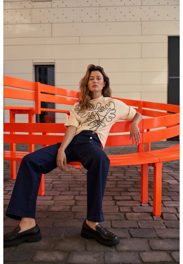 MOODO - Jeansy wide leg granatowe. Kolor: niebieski