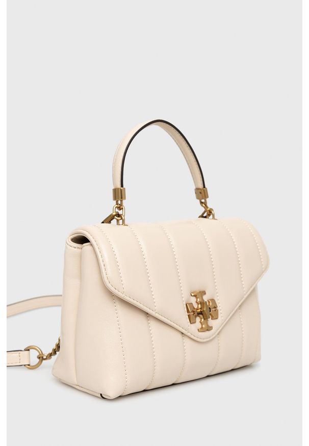 Tory Burch torebka skórzana kolor beżowy. Kolor: beżowy. Materiał: skórzane. Rodzaj torebki: na ramię
