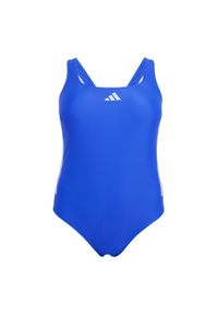 Adidas - Strój do pływania 3-Stripes C-Back (Plus Size). Kolekcja: plus size. Kolor: niebieski, fioletowy, wielokolorowy. Materiał: materiał