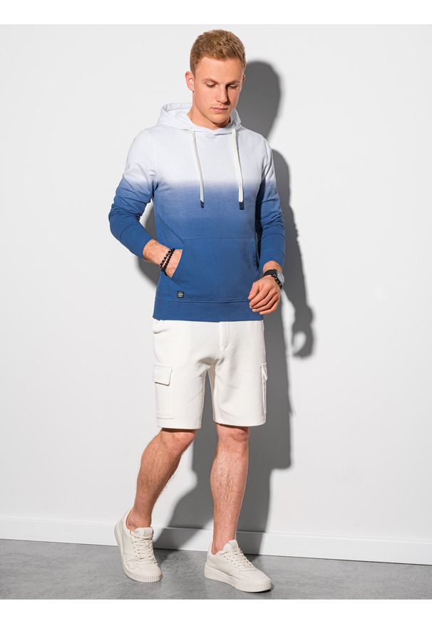 Ombre Clothing - Bluza męska z kapturem B1174 - ciemnoniebieska - XXL. Typ kołnierza: kaptur. Kolor: niebieski. Materiał: jeans, bawełna. Sezon: lato