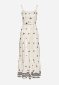 Born2be - Czarna Rozkloszowana Sukienka na Ramiączkach z Wiskozą w Etniczny Wzór Lealena. Okazja: na co dzień. Typ kołnierza: dekolt kwadratowy. Kolor: czarny. Materiał: wiskoza. Długość rękawa: na ramiączkach. Wzór: aplikacja. Typ sukienki: rozkloszowane. Styl: casual, elegancki #5