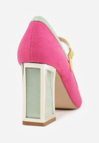 Renee - Fuksjowe Czółenka na Słupku z Metaliczną Wstawką i Paskiem Linnelea. Okazja: do pracy. Zapięcie: pasek. Kolor: różowy. Obcas: na słupku. Styl: wizytowy, elegancki #6