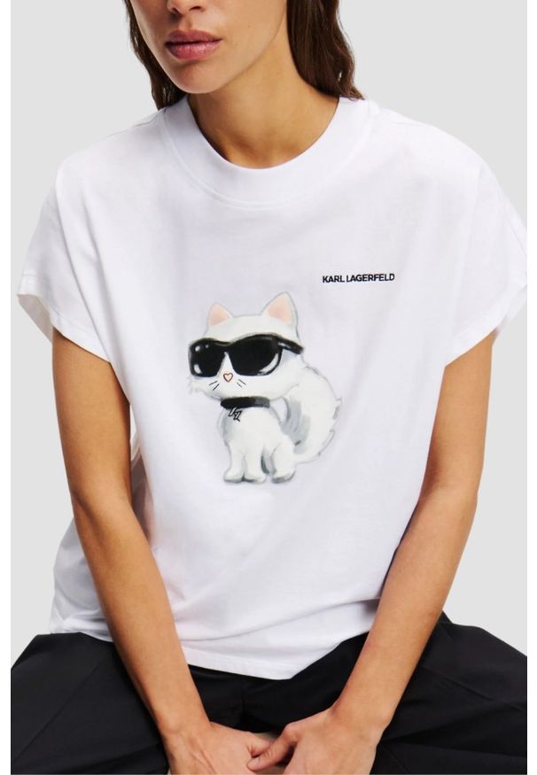 Karl Lagerfeld - KARL LAGERFELD Biały damski t-shirt Ikon Aquarelle C Loose, Rozmiar S. Kolor: biały