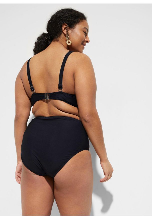 bonprix - Lekko modelujące sylwetkę figi bikini z wysokim stanem. Stan: podwyższony. Kolor: czarny. Materiał: materiał