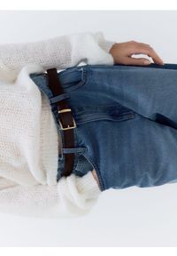 Reserved - Pasek z łączonych materiałów - brązowy. Kolor: brązowy. Materiał: materiał #1