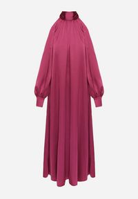 Born2be - Fioletowa Sukienka z Satyny Ozdobiona Wiązaniem Solreti. Kolor: fioletowy. Materiał: satyna. Wzór: aplikacja. Typ sukienki: proste. Styl: elegancki #4