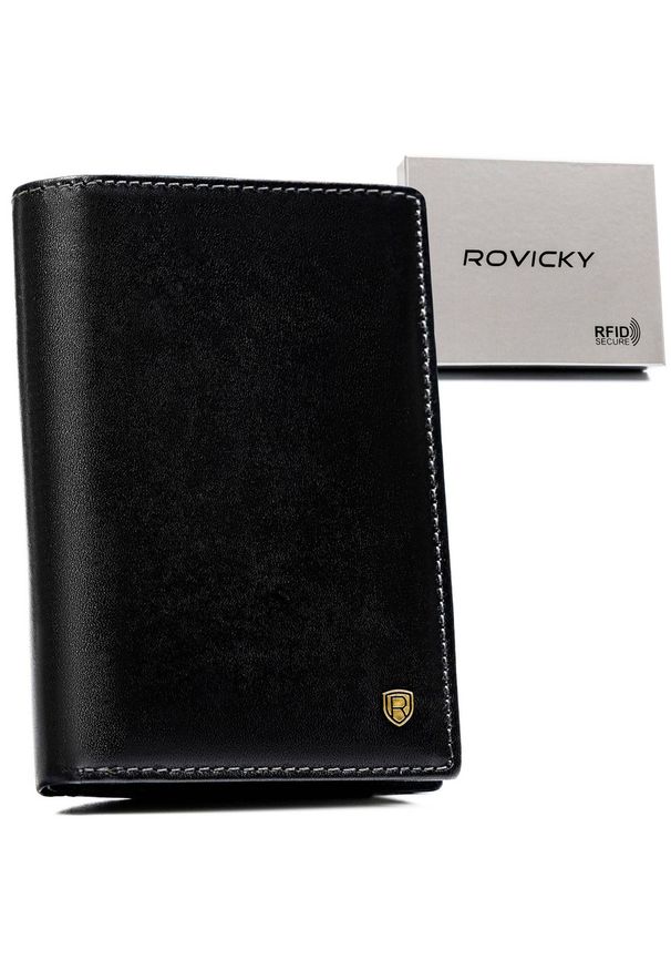 ROVICKY - Duży portfel Rovicky N74-RVT czarny. Kolor: czarny. Materiał: materiał, skóra
