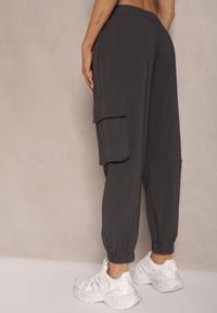 Renee - Szare Spodnie Cargo z Bawełną High Waist Kolanielis. Stan: podwyższony. Kolor: szary. Materiał: bawełna
