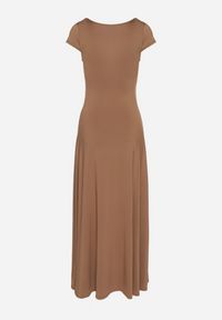 Born2be - Brązowa Sukienka z Wiskozą o Rozkloszowanym Kroju z Kwadratowym Dekoltem Nalireina. Okazja: na co dzień. Typ kołnierza: dekolt kwadratowy. Kolor: brązowy. Materiał: wiskoza. Typ sukienki: rozkloszowane, proste. Styl: casual, klasyczny #6