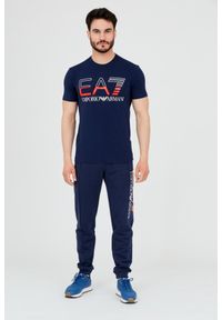 EA7 Emporio Armani - EA7 Męskie długie granatowe spodnie dresowe, Rozmiar M. Kolor: niebieski. Materiał: dresówka, bawełna