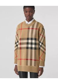 Burberry - BURBERRY - Sweter w kratkę. Kolor: beżowy. Materiał: materiał, prążkowany. Wzór: kratka. Styl: vintage
