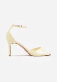 Born2be - Żółte Klasyczne Sandały na Szpilce z Paskiem Wokół Kostki Berenne. Okazja: na co dzień, na randkę. Zapięcie: pasek. Kolor: żółty. Materiał: jeans. Obcas: na szpilce. Styl: klasyczny. Wysokość obcasa: średni #2