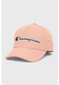 Champion czapka bawełniana kolor różowy z aplikacją. Kolor: różowy. Materiał: bawełna. Wzór: aplikacja