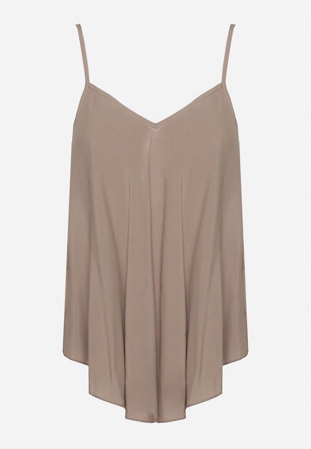 Born2be - Ciemnobeżowy Bawełniany Top na Regulowanych Ramiączkach z Szerokim Dołem Quorea. Okazja: na co dzień. Typ kołnierza: dekolt w łódkę. Kolor: beżowy. Materiał: bawełna. Długość rękawa: na ramiączkach. Styl: casual, klasyczny, boho