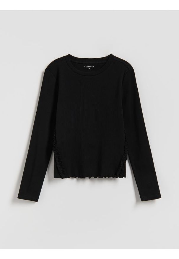 Reserved - Bluzka z falbanką - czarny. Kolor: czarny. Materiał: bawełna