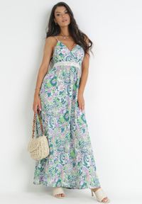 Born2be - Zielona Sukienka na Cienkich Ramiączkach z Kopertowym Dekoltem Jacie. Kolor: zielony. Długość rękawa: na ramiączkach. Typ sukienki: kopertowe. Długość: maxi #5