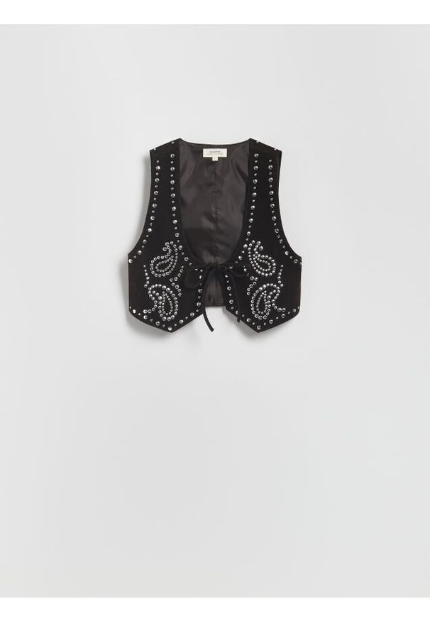 Reserved - Wiązana kamizelka z okuciami - ciemnobrązowy. Kolor: brązowy. Materiał: zamsz