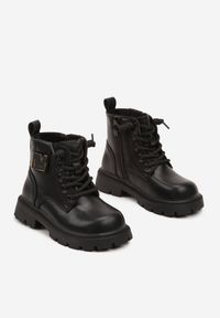Born2be - Czarne Płaskie Sznurowane Botki z Metaliczną Aplikacją Vensoris. Okazja: na uczelnię. Zapięcie: sznurówki. Kolor: czarny. Materiał: jeans. Wzór: aplikacja. Styl: klasyczny, elegancki #3