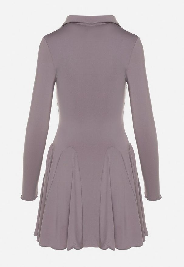 Born2be - Szara Rozkloszowana Sukienka z Wiskozą Ozdobiona Kołnierzykiem Mirettia. Okazja: na co dzień. Kolor: szary. Materiał: wiskoza. Wzór: aplikacja. Typ sukienki: proste, rozkloszowane. Styl: casual