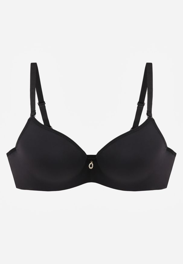 Renee - Czarny Biustonosz Push Up o Gładkim Wykończeniu z Cyrkoniową Aplikacją Claronei. Kolor: czarny. Rodzaj stanika: push-up. Wzór: gładki, aplikacja