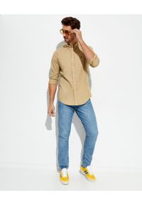 Ralph Lauren - RALPH LAUREN - Beżowa koszula Slim Fit. Typ kołnierza: polo, button down. Kolor: beżowy. Materiał: bawełna. Długość rękawa: długi rękaw. Długość: długie. Wzór: haft