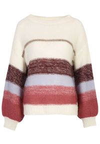 TOP SECRET - Luźny damski sweter w paski. Okazja: na co dzień. Kolor: biały. Materiał: dzianina. Długość rękawa: długi rękaw. Długość: długie. Wzór: paski. Sezon: zima, jesień. Styl: casual #5
