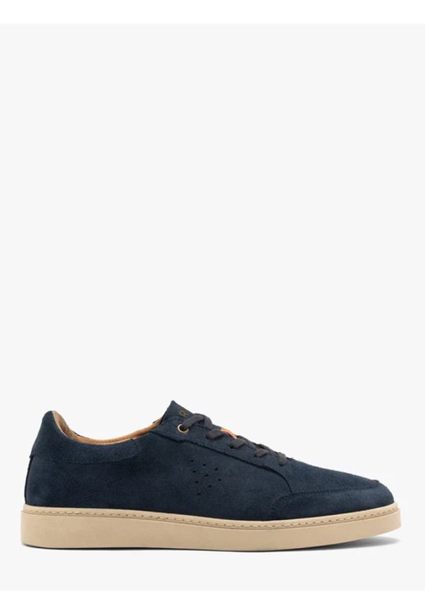 Ryłko - Granatowe welurowe sneakersy męskie. Kolor: niebieski. Materiał: welur, skóra. Styl: street, sportowy