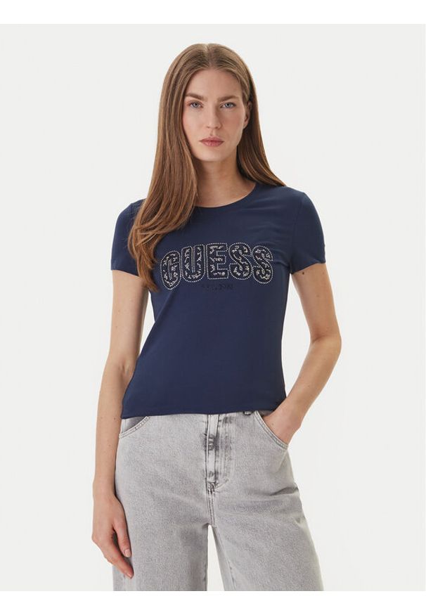 Guess T-Shirt W5GI04 J1314 Granatowy Slim Fit. Kolor: niebieski. Materiał: bawełna