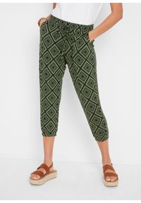 bonprix - Spodnie 3/4 z nadrukiem. Kolor: zielony. Materiał: wiskoza. Wzór: nadruk