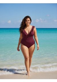 Sinsay - Prążkowany kostium kąpielowy - bordowy. Kolor: czerwony. Materiał: prążkowany #1