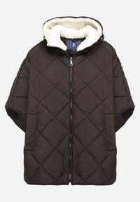 Born2be - Czarna Pikowana Kurtka w Stylu Ponczo z Kieszeniami i Kapturem z Futerkiem Edarria. Okazja: na co dzień. Kolor: czarny. Materiał: futro. Styl: casual, elegancki #6