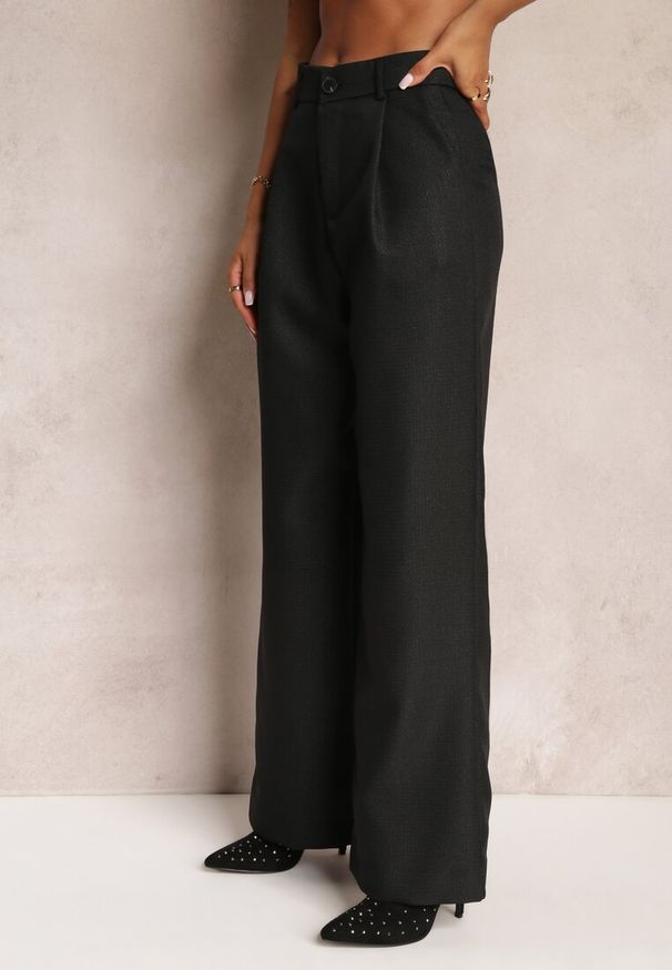 Renee - Czarne Szerokie Spodnie High Waist Obszyte Metaliczną Nicią Silvaine. Stan: podwyższony. Kolor: czarny. Styl: klasyczny, elegancki
