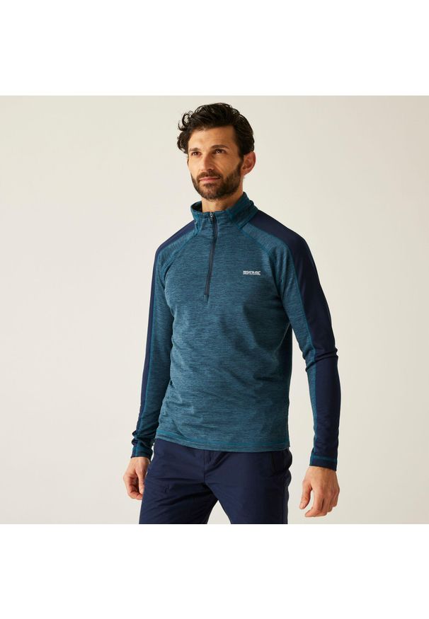 Regatta - Polar męski z suwakiem 1/2 Hepley. Kolor: niebieski, wielokolorowy, zielony. Materiał: polar. Wzór: melanż. Sport: turystyka piesza