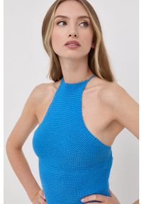 BARDOT - Bardot sukienka mini dopasowana. Kolor: niebieski. Materiał: dzianina. Typ sukienki: dopasowane. Długość: mini