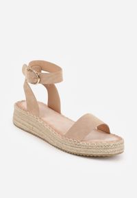 Born2be - Ciemnobeżowe Sandały VICES na Grubej Podeszwie z Plecionki z Paskiem z Klamerką Jakelise. Okazja: na co dzień. Zapięcie: pasek. Kolor: beżowy. Materiał: len. Sezon: wiosna, lato. Styl: casual #8