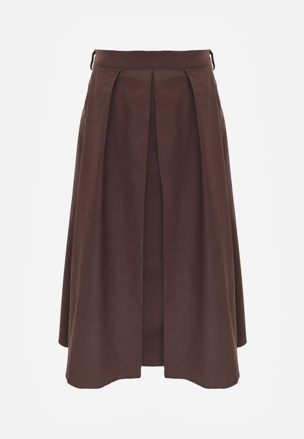 Born2be - Brązowa Rozkloszowana Spódnica z Bawełny z Szerokimi Plisami Malona. Okazja: na co dzień, do pracy. Kolor: brązowy. Materiał: bawełna. Styl: casual