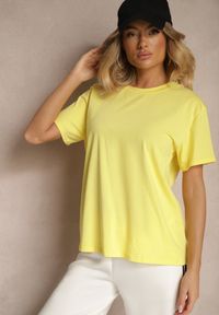 Renee - Żółty Bawełniany Basicowy T-shirt Lorseli. Okazja: na co dzień. Kolor: żółty. Materiał: bawełna. Styl: klasyczny, casual, elegancki