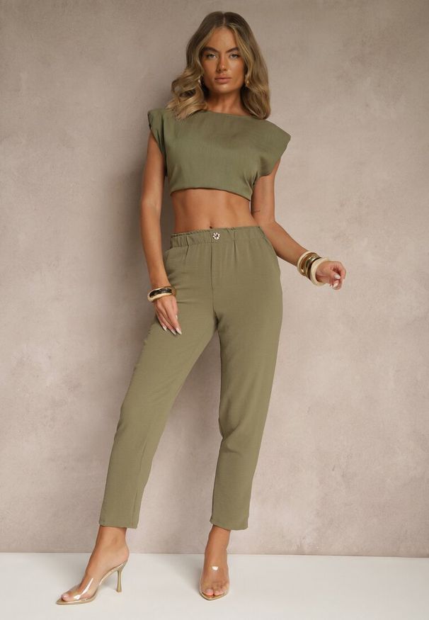 Renee - Zielone Klasyczne Spodnie Regular Waist z Gumką w Pasie Tilomira. Okazja: na co dzień. Kolor: zielony. Styl: klasyczny