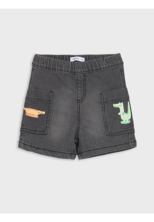 Sinsay - Szorty jeansowe z ozdobnym nadrukiem na kieszeniach - szary. Kolor: szary. Materiał: jeans. Wzór: nadruk