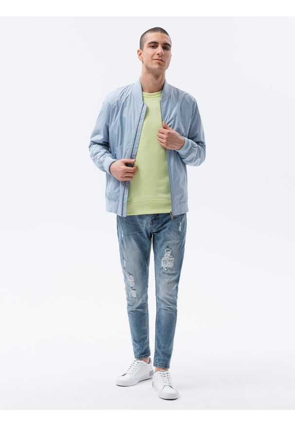 Ombre Clothing - Kurtka męska przejściowa bomberka C439 - stalowa - XXL. Kolor: szary. Materiał: poliester