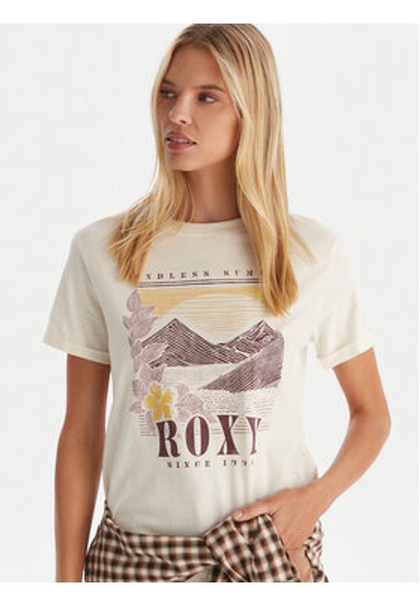 Roxy T-Shirt Oceanregular Poster ERJZT06017 Écru Regular Fit. Materiał: bawełna
