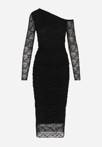 Born2be - Czarny Koronkowy Komplet Dopasowana Spódnica i Bluzka na Jedno Ramię Calonara. Kolor: czarny. Materiał: koronka #3