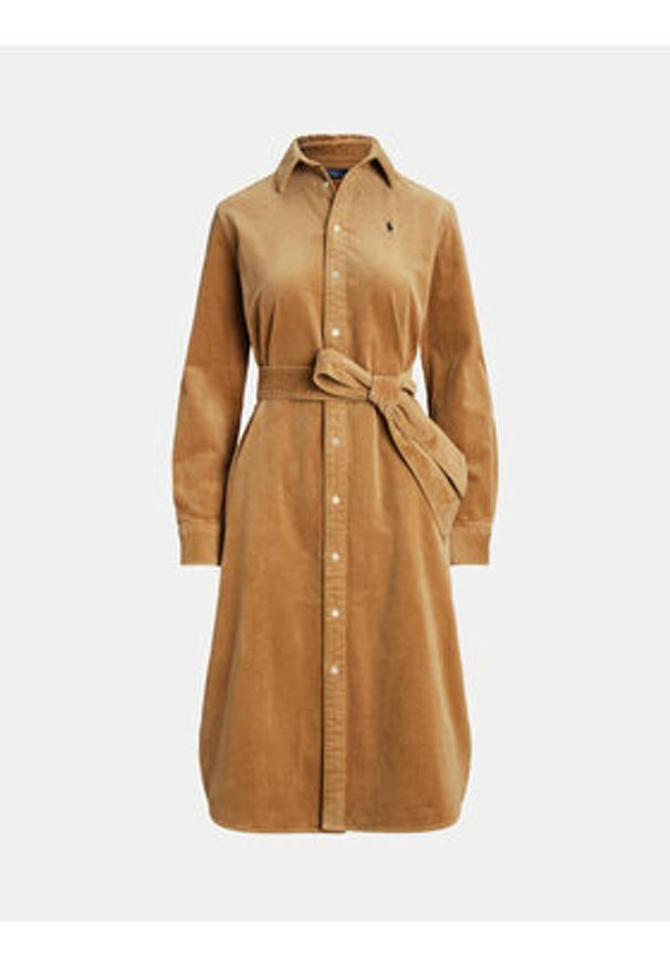 Polo Ralph Lauren Sukienka koszulowa 211941474003 Beżowy Regular Fit. Typ kołnierza: polo. Kolor: beżowy. Materiał: bawełna, sztruks. Typ sukienki: koszulowe